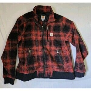 Carhartt Jacket Women"s Large 12/14 Red Black Plaid Sherpa Fleece Zip 103913-R20